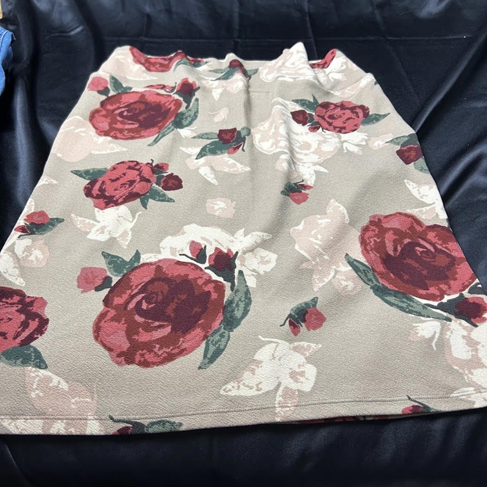 LuLaRoe Women's Light Brown Red Rose Floral Knee Length Skirt Size 3XL